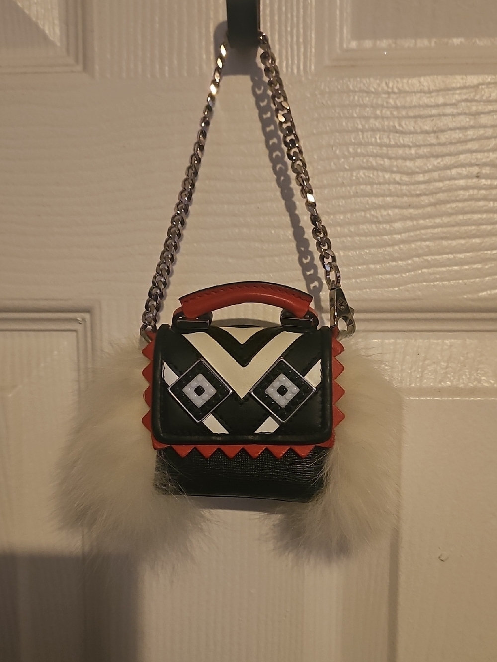 Mini Geometric Accent Crossbody Bag in Black, White & Red -